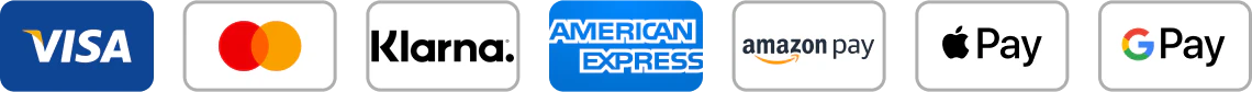 Способы оплаты: Visa, Mastercard, Klarna, American Express, Amazon Pay, Apple Pay, Google Pay